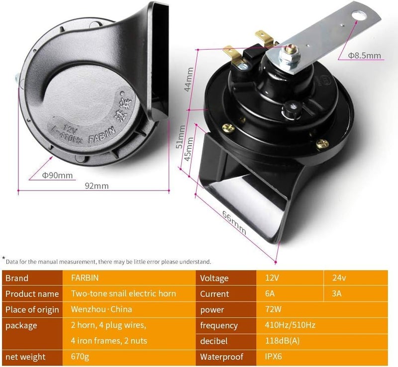 FARBIN Car Horns Kit with Button 12V Truck Horn Loud Train Horn for Car Electric Air Horns (Black Snail horn with harness and button, 12v) - Image 5