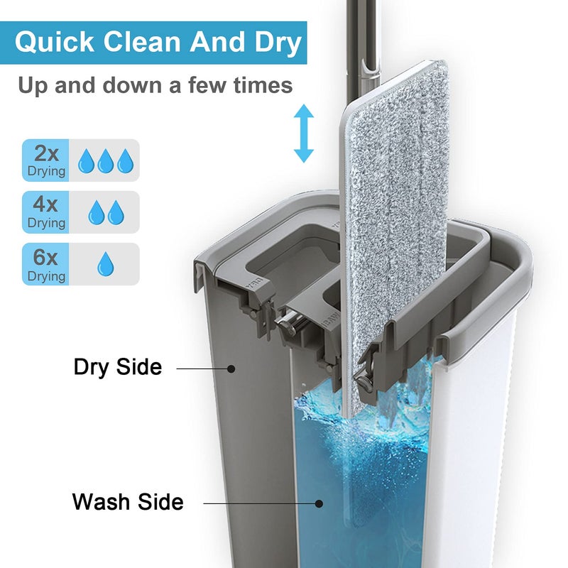 BOSHENG Mop and Bucket with Wringer Set, Hands Free Flat Floor Mop and Bucket, 3 Washable Microfiber Pads Included, Wet and Dry Use, Home Floor Cleaning System for All Floor Types and Windows - Image 3