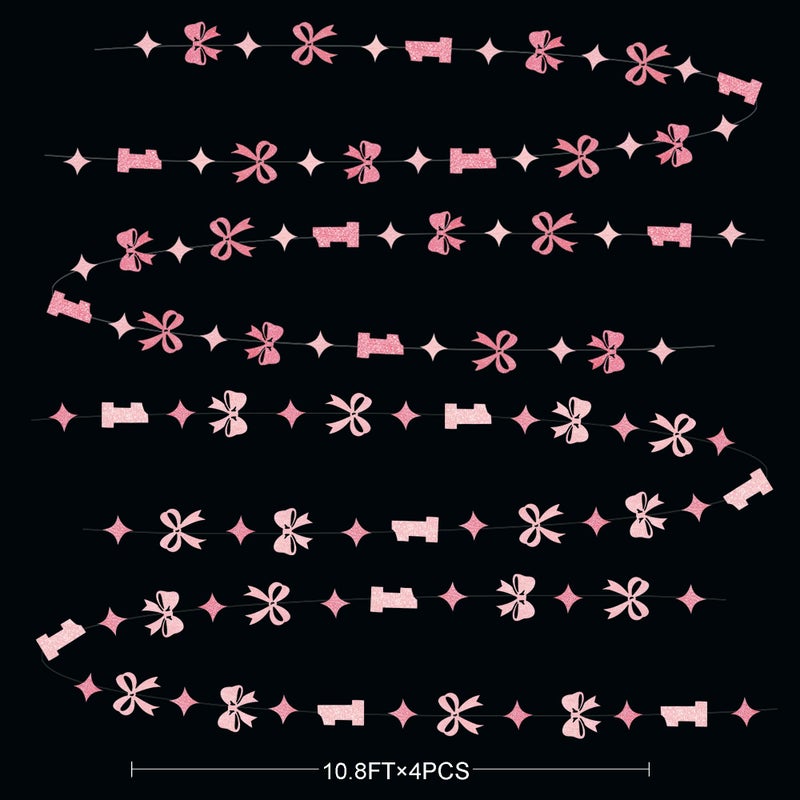 pinkblume Pink Bow One Birthday Decorations Pink Glitter Paper Star Bow 1st Hanging Garland Streamer Banner for Happy First Birthday Baby Girl Bday Decor or 1st Anniversary Party Decorations Supplies - Image 2