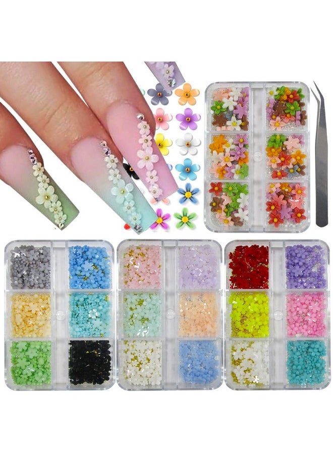 LoveOurHome 4 Boxes 3D Flower Nail Charms Colorful Blossom Studs Nail Supplies With Gold Silver Pearl Caviar Beads Manicure Decorations For Gel Acrylics Nails Design Crafts  - Image 1