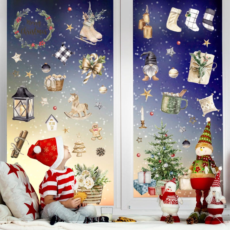 Whaline Christmas Window Clings Brown Vintage Xmas Tree Truck Window Stickers Double-Side Glass Decals for Home Party Supplies  7.9 x 11.8 Inch  9 Sheets - Image 4