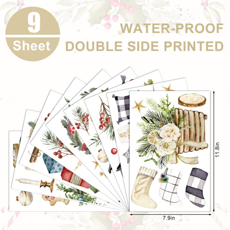 Whaline Christmas Window Clings Brown Vintage Xmas Tree Truck Window Stickers Double-Side Glass Decals for Home Party Supplies  7.9 x 11.8 Inch  9 Sheets - Image 5