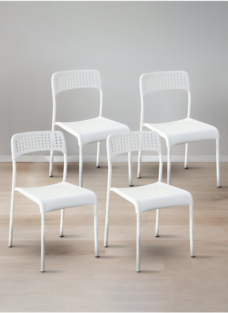 Taimi Set of 4 Dining Chair with Plastic Seat and Metal Legs, Stackable and Easy to Store, Multi-Use Chair for Living Room, Kitchen, Bedroom, Garden, Patio, and Balcony - White  - Image 1