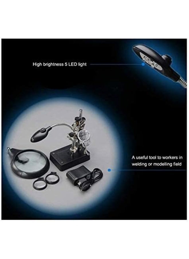 3-in-1 Desktop Magnifier Workstation (3.5X & 12X) - Illuminated Helping Hand Tool with LED Light for Soldering, Jewelry Making, and Crafts - Image 3