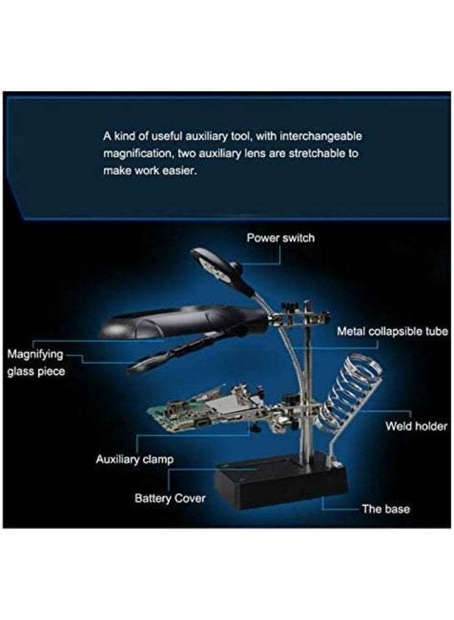 3-in-1 Desktop Magnifier Workstation (3.5X & 12X) - Illuminated Helping Hand Tool with LED Light for Soldering, Jewelry Making, and Crafts - Image 4