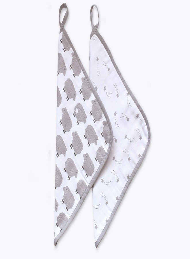 Masilo Muslin Cotton Baby Washcloth, for New Born Pack of 2 - Counting Sheep - Image 1