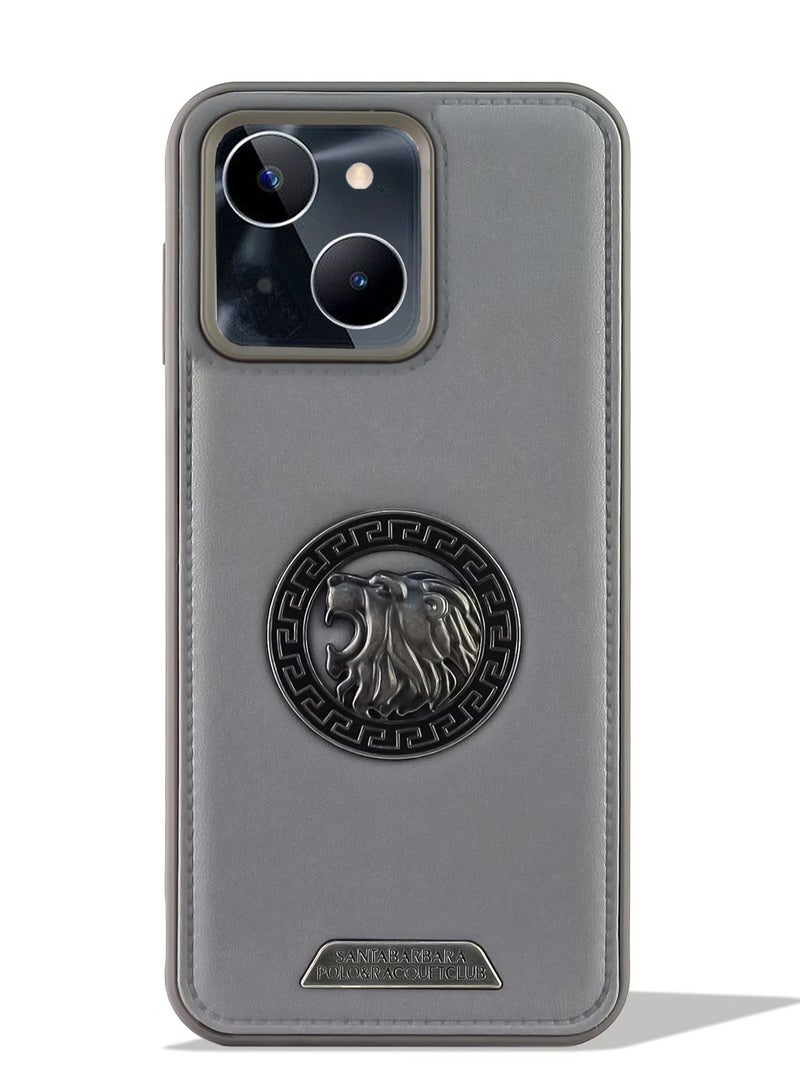Leather Case With Metal Logo Silicone tpu Frame For iphone 13/14 (Grey)