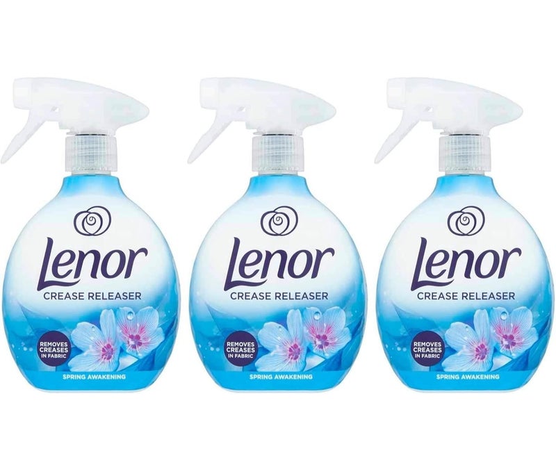 Lenor Crease Releaser Spray for Clothes & Fabric Wrinkle Remover, Spring Awakening Fresh Scent, Removes Creases Quickly, Fabric Freshener, Pack of 3 x 500ml - Image 1