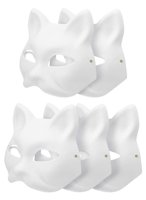 DIY Unpainted White Paper Fox Cat Face Masks - 5 Pcs Blank Pulp Masks for Hand Painting, Perfect for Dance Parties, Festivals, and Performances. Personalize Your Design!
