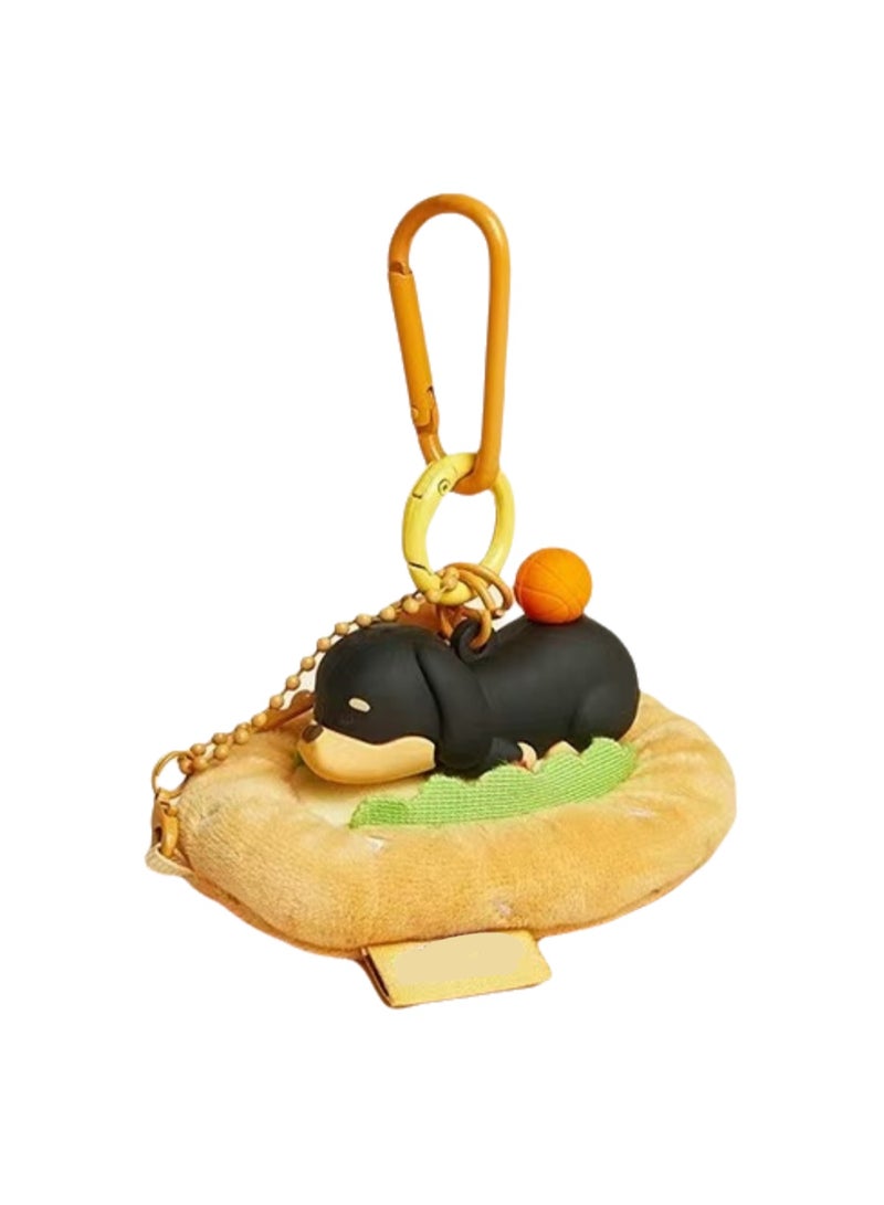 Cute Puppy Plush Pendant, Niche Hamburger Sausage Dog Plush Keychain, Creative Bag Decoration Pendant (Hamburger Sausage-Black) - Image 1
