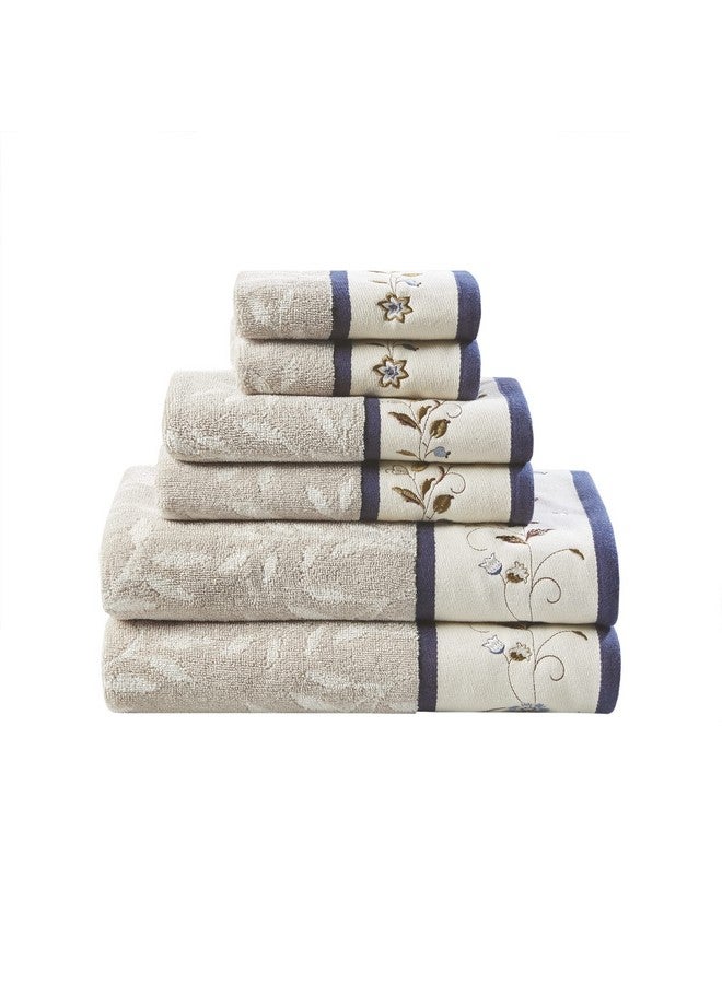 madison park Madison Park Serene 100% Cotton Bath Towel Set Luxurious Floral Decorative Towels for Bathroom Embroidered Cotton Jacquard Design Soft Highly Absorbent for Shower 600 GSM, Multi-Sizes, Navy 6 Piece  - Image 1