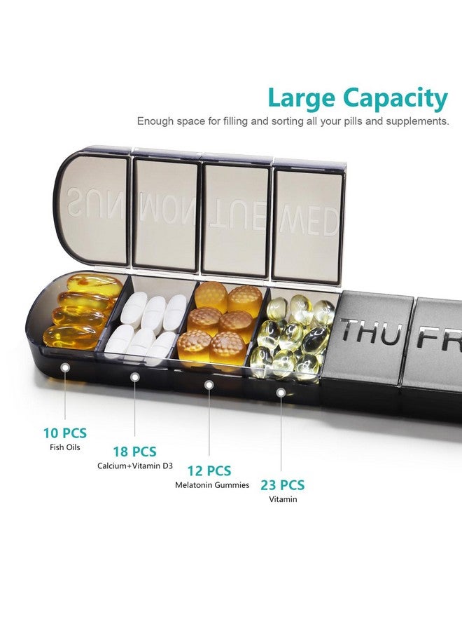 NUDFSY Medicine Organizer Box, Portable Pill Box 7 Day Medicine Box, Large Pill Box 1 Time a Day Tablet Box For Medicine Pill Box For Medicine 7 Days, Pill Box For Medications Capsules (black) - Image 4