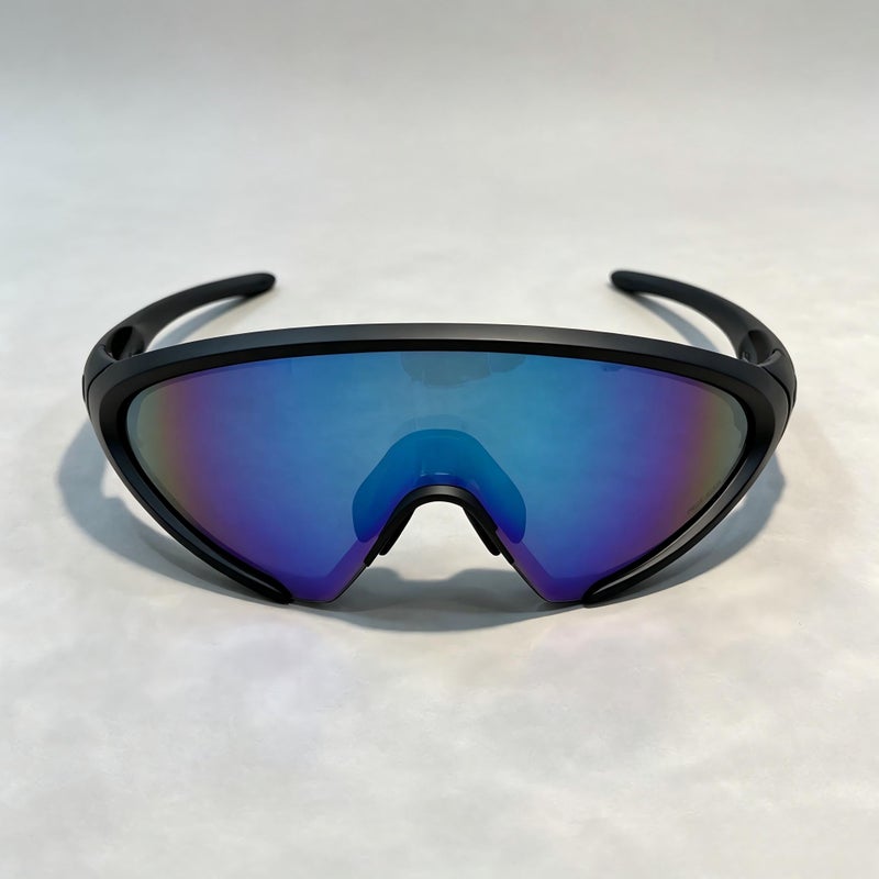 Oakley Matte Black Wrap Around Sports Sunglasses Ice Crystal Blue Lenses Revo Prizm Polarized Sunglasses UV400 Cycling Driving Shades for Men Windproof Anti-Glare - Image 2