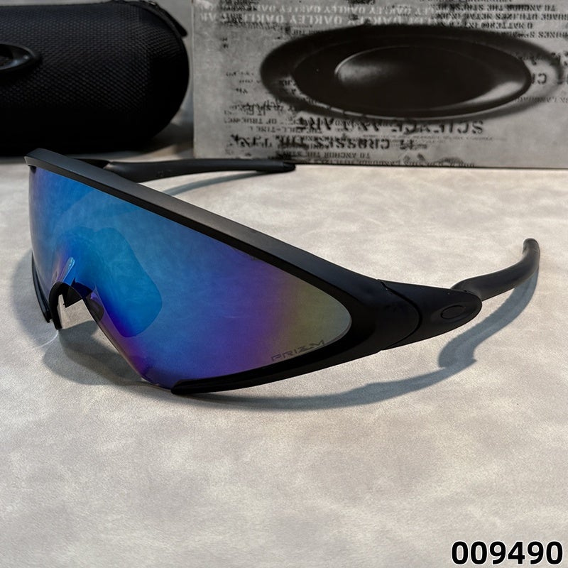 Oakley Matte Black Wrap Around Sports Sunglasses Ice Crystal Blue Lenses Revo Prizm Polarized Sunglasses UV400 Cycling Driving Shades for Men Windproof Anti-Glare - Image 1