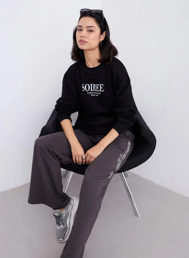 Styli Styli Women Charcoal Wide Leg Joggers