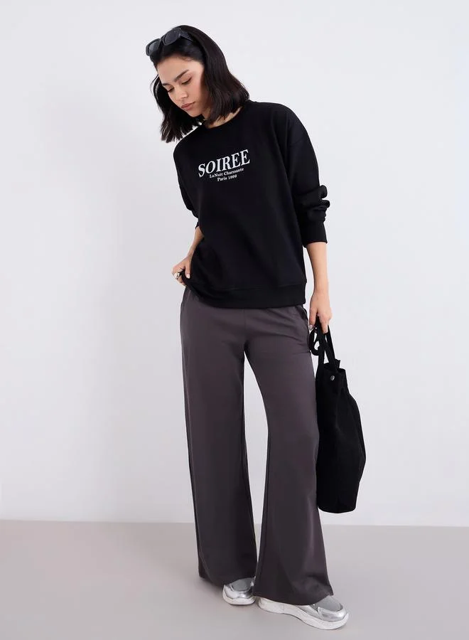 Styli Styli Women Charcoal Wide Leg Joggers