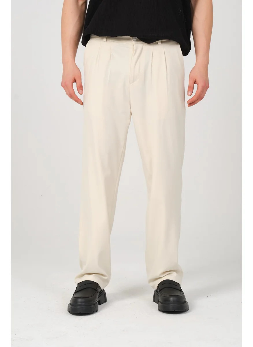 HYMAN Men's Pleated Baggy Pattern Fabric Trousers