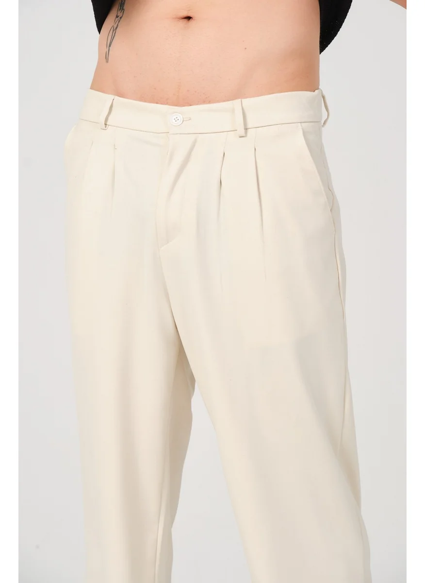 HYMAN Men's Pleated Baggy Pattern Fabric Trousers