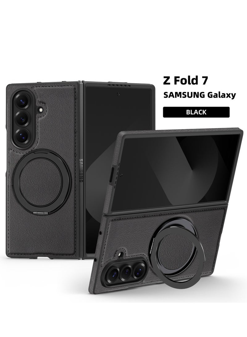 360° Magnetic Rotating Stand Case For Samsung Z Fold7  with Leather Finish - Image 1