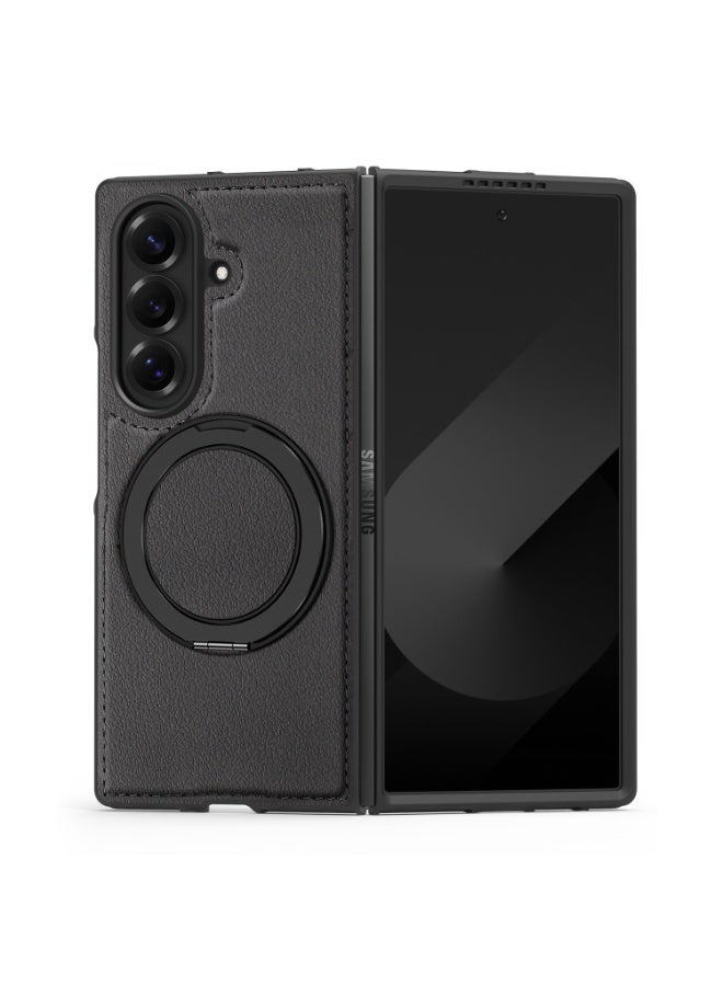 360° Magnetic Rotating Stand Case For Samsung Z Fold7  with Leather Finish - Image 3