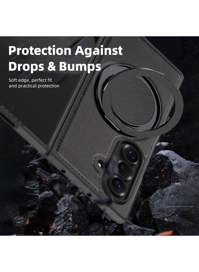 360° Magnetic Rotating Stand Case For Samsung Z Fold7  with Leather Finish - Image 5