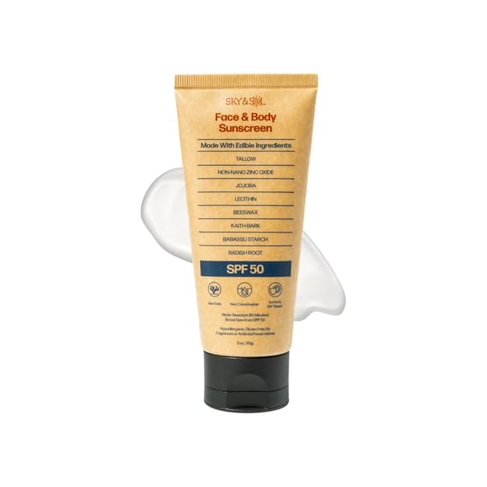 Sky and Sol Mineral Sunscreen SPF 50 | With Grass-Fed Tallow & Zinc Oxide | Non-Greasy Formula for Face & Body | Made Without Reef-Harming UV Filters | 3 oz (85 g)