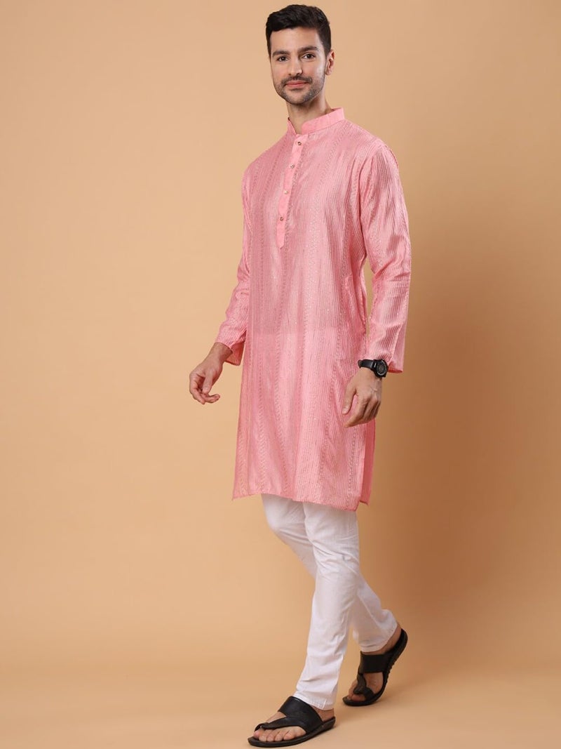 SWAGG INDIA كُرتا رجالي من مزيج الرايون بتصميم هندسي مزخرف بالخرز | ملابس تقليدية - Image 3