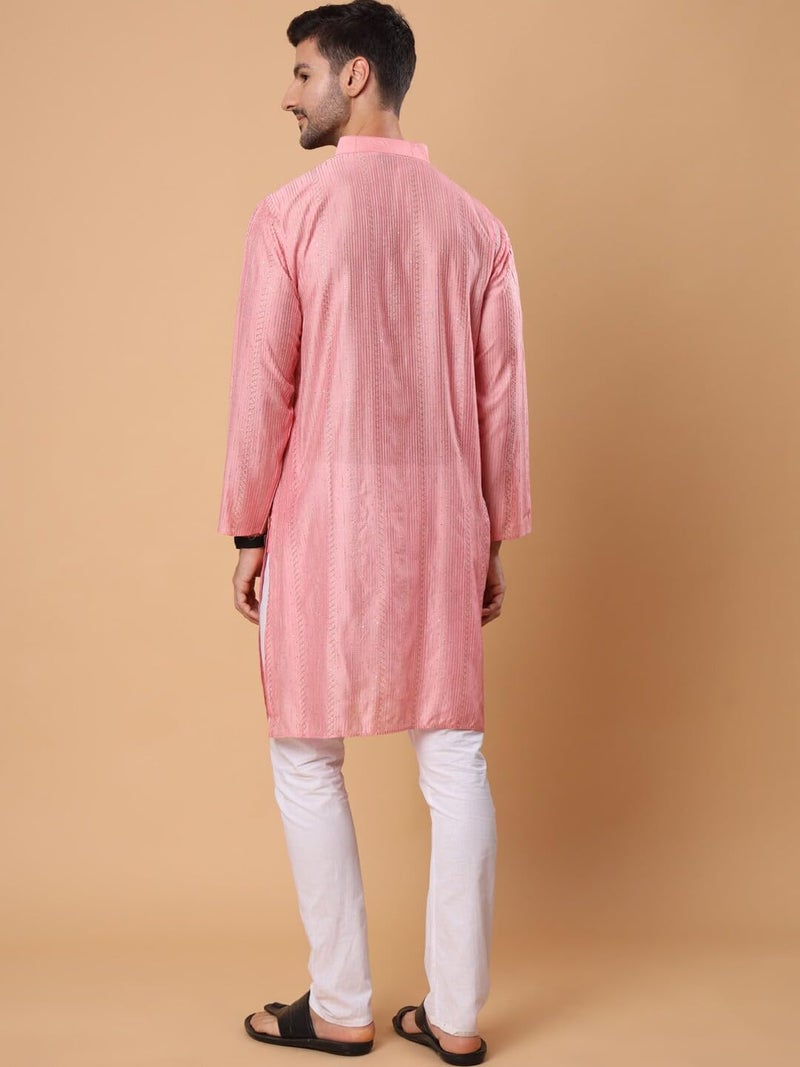 SWAGG INDIA كُرتا رجالي من مزيج الرايون بتصميم هندسي مزخرف بالخرز | ملابس تقليدية - Image 4