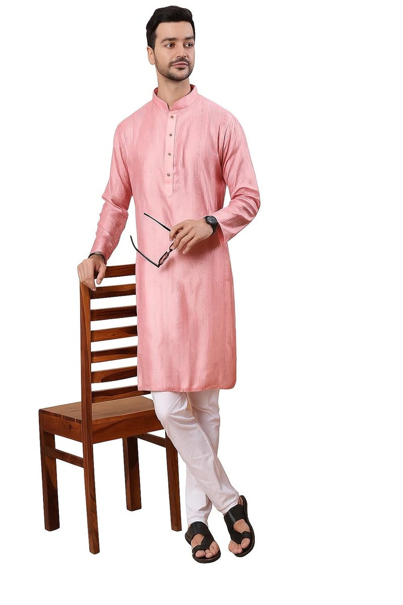 SWAGG INDIA كُرتا رجالي من مزيج الرايون بتصميم هندسي مزخرف بالخرز | ملابس تقليدية - Image 1