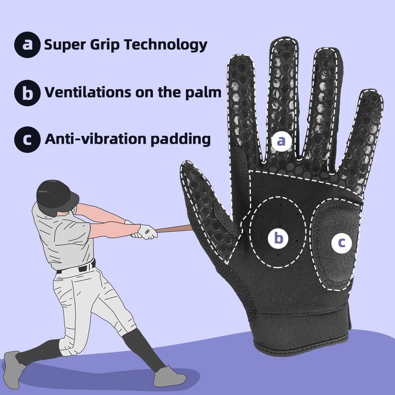 Seibertron B-A-R PRO 2.0 Signature Baseball + Softball + Teeball Batting Gloves Super Grip Finger Multiple 11 Sizes + 5 Colors Available Fit Adult Youth Kids Boys Girls Mens Women - Image 3