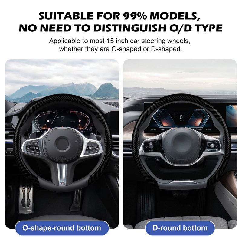 Frani Leather Steering Wheel Cover,Universal Fit 15 Inch-Premium Non-Slip Breathable Comfort Grip for Cars Trucks SUVs,Anti-Slip Durable Interior Upgrade Carbon Fiber Pattern - Image 2