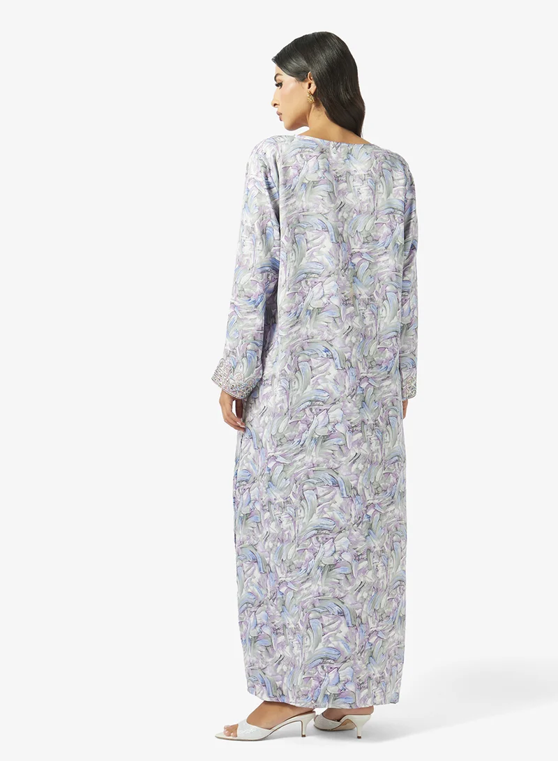 hayas closet Floral Embroidery & Stonework  Jalabiya