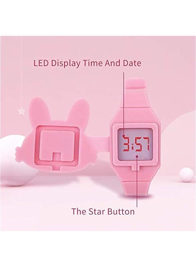 Xspring Kids Watches, Girls Digital Watch with Clamshell Design, Rabbit Shape Kids Watch, Fashion Silicone Band Watch, Cartoon LED Digital Watch, Gifts for Girls Age 2-8 - Image 3