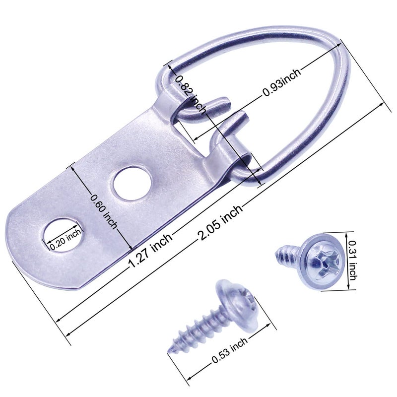 GUSSKER Heavy Duty D-Ring Picture Hangers with Screws, 30 Pcs Large Wide D Ring Picture Hanging Hardware, 2 Holes Picture Hooks for Mirror, Clock, Decoration, Paintings, Artwork Picture Frame - Image 2