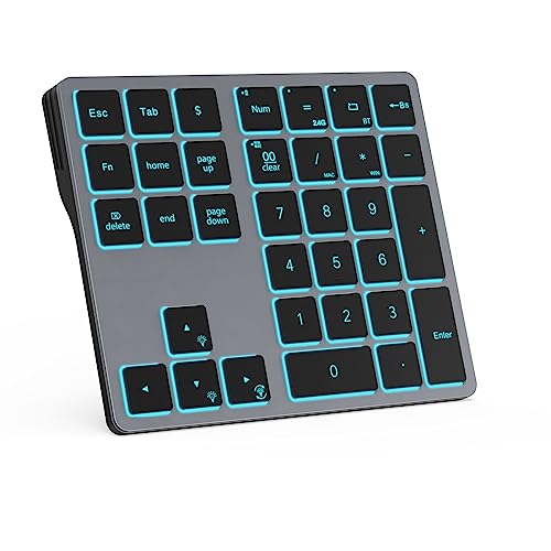Doohoeek Bluetooth & 2.4G USB Wireless Numeric Keypad for Laptops, PC Computers Macbooks & Tablets, Dual Mode Number pad 34 Keys with 7-Color Backlit for Windows, MacOS & iOS, Gray - Image 1
