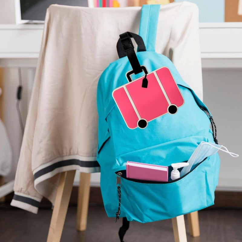 Eitheo بطاقات أمتعة للأطفال بطاقات أمتعة مع اسم وعنوان | بطاقات أمتعة سيليكون للحقائب، بطاقات لتحديد حقائب السفر/حقائب المدرسة ملونة متعددة (حقيبة سفر وردية) - Image 2