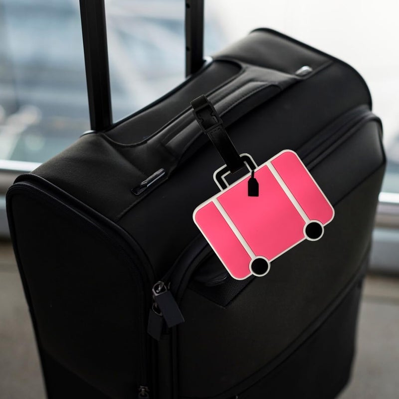 Eitheo بطاقات أمتعة للأطفال بطاقات أمتعة مع اسم وعنوان | بطاقات أمتعة سيليكون للحقائب، بطاقات لتحديد حقائب السفر/حقائب المدرسة ملونة متعددة (حقيبة سفر وردية) - Image 3