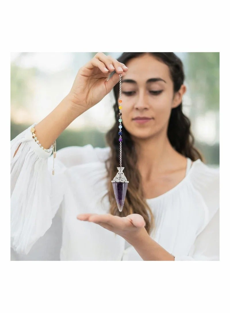 7 Chakra Amethyst Crystal Pendulum Set for Dowsing Reiki Healing and Meditation Balancing - Image 3