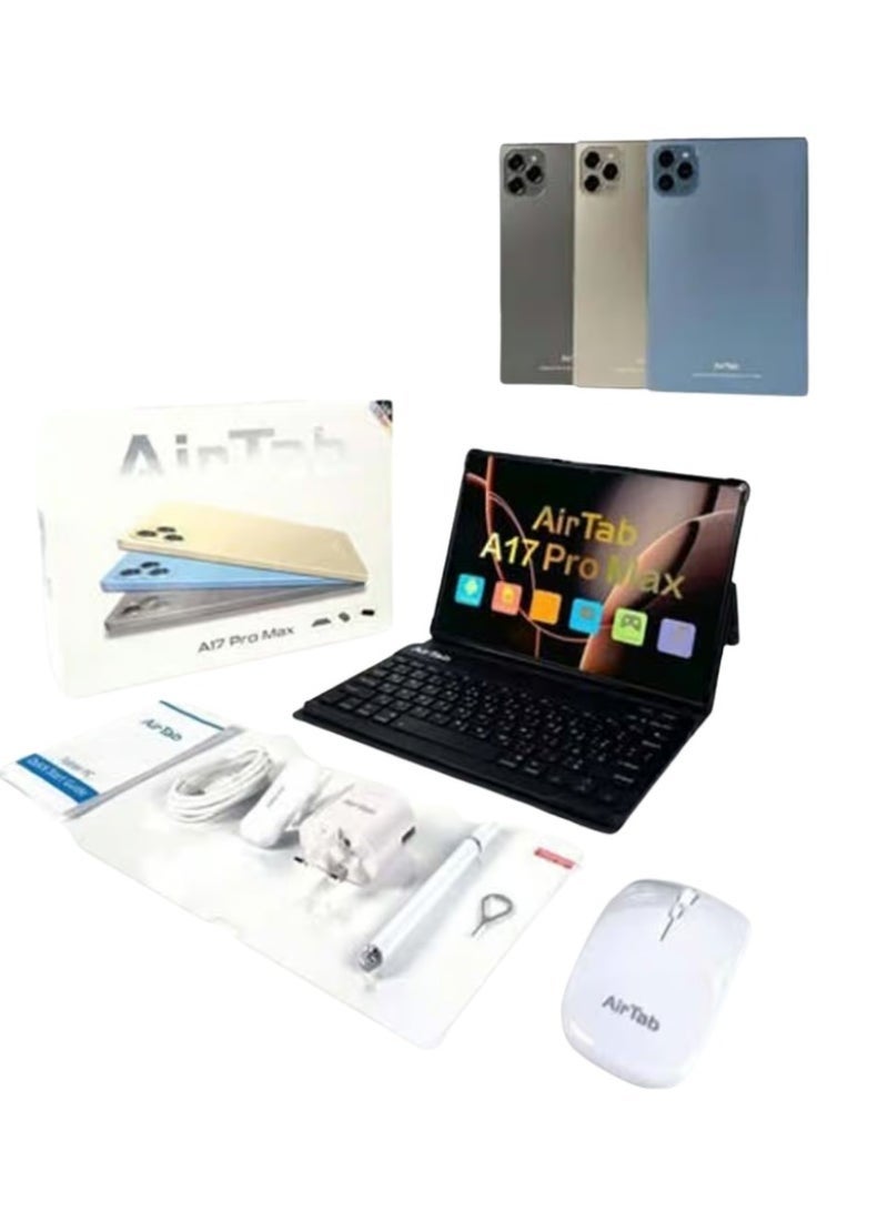 AirTab A17 Pro Max Android Tablet, 10.1-Inch HD Display, 1TB Storage + 16GB RAM, Dual SIM, 4G LTE + Wi-Fi, Quad-Core, Stylus & Keyboard Included, Long Battery Life – Blue - Image 1