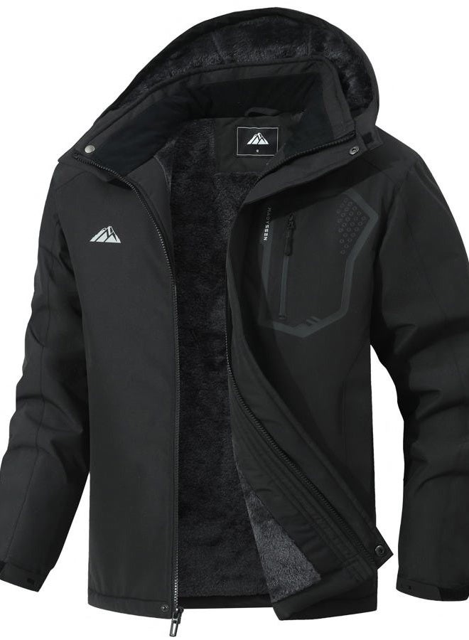 MAOYSSEN Men's Winter Ski Snow Jacket - Warm Fleece Lined Parka, Water-Resistant Raincoat For Cold Outdoor Sports, Black, XL - Image 1