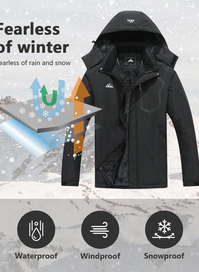 MAOYSSEN Men's Winter Ski Snow Jacket - Warm Fleece Lined Parka, Water-Resistant Raincoat For Cold Outdoor Sports, Black, XL - Image 3