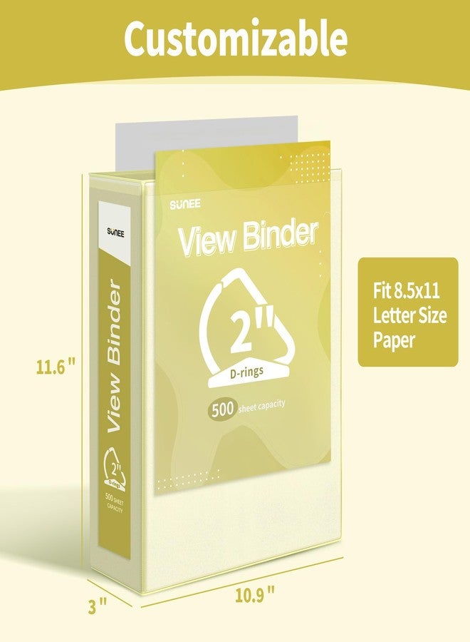 SUNEE 3 Ring Binder 2 Inch, Clear View Binder Three Ring PVC-Free (Fit 8.5x11 Inches) for School or Office Supplies, Yellow, 1 Pack - Image 2