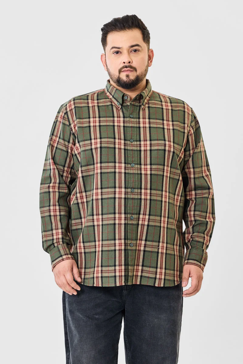 Snitch Olive Linen Blend Plaid Plus Size Shirt for Men | Best Price UAE