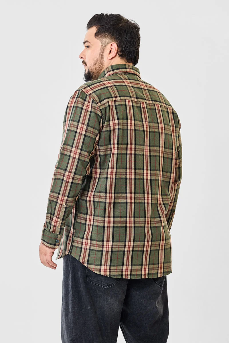 Snitch Olive Linen Blend Plaid Plus Size Shirt for Men | Best Price UAE