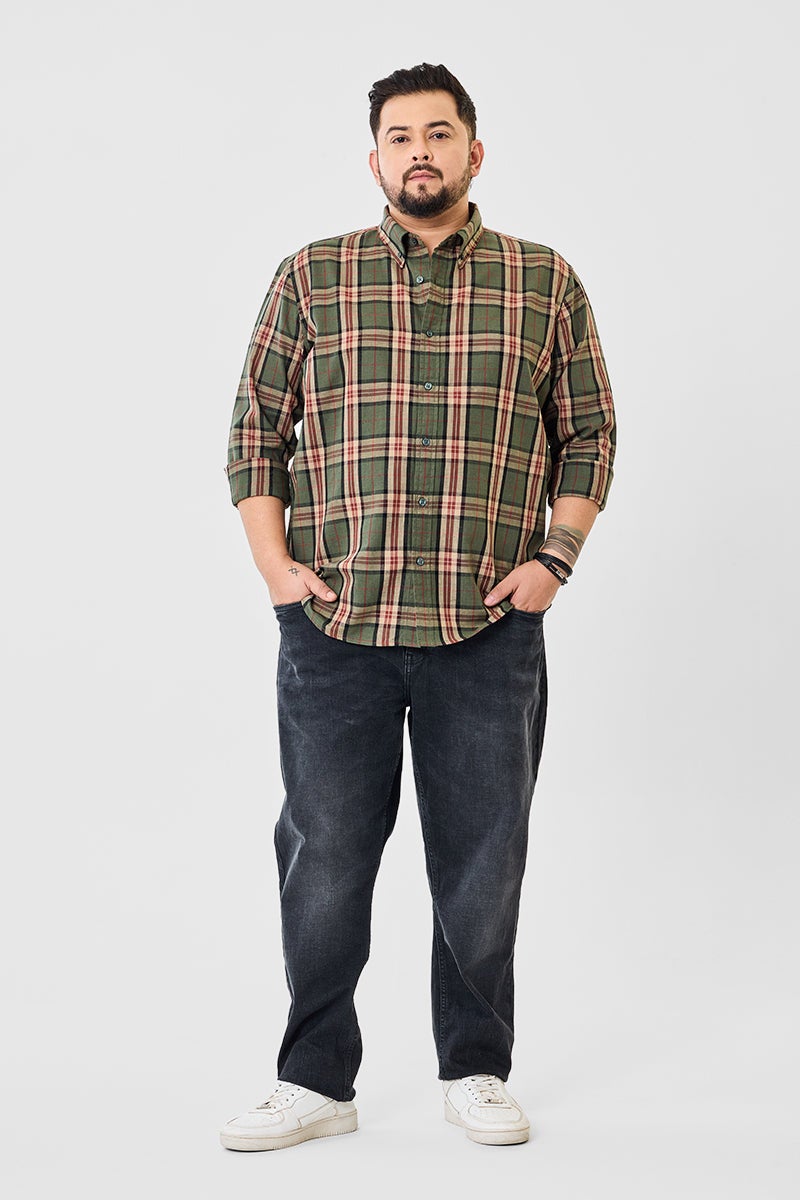 SNITCH Linen Blend Plaid Plus Size Shirt - Image 2