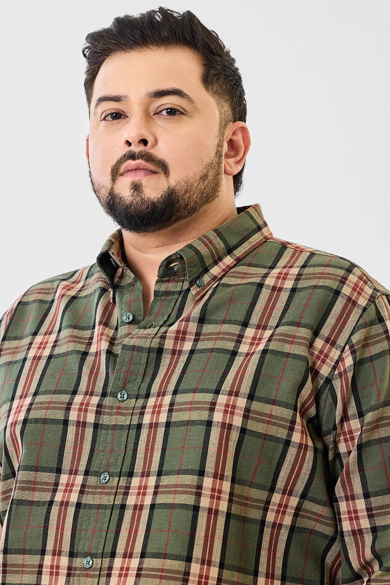 Snitch Olive Linen Blend Plaid Plus Size Shirt for Men | Best Price UAE