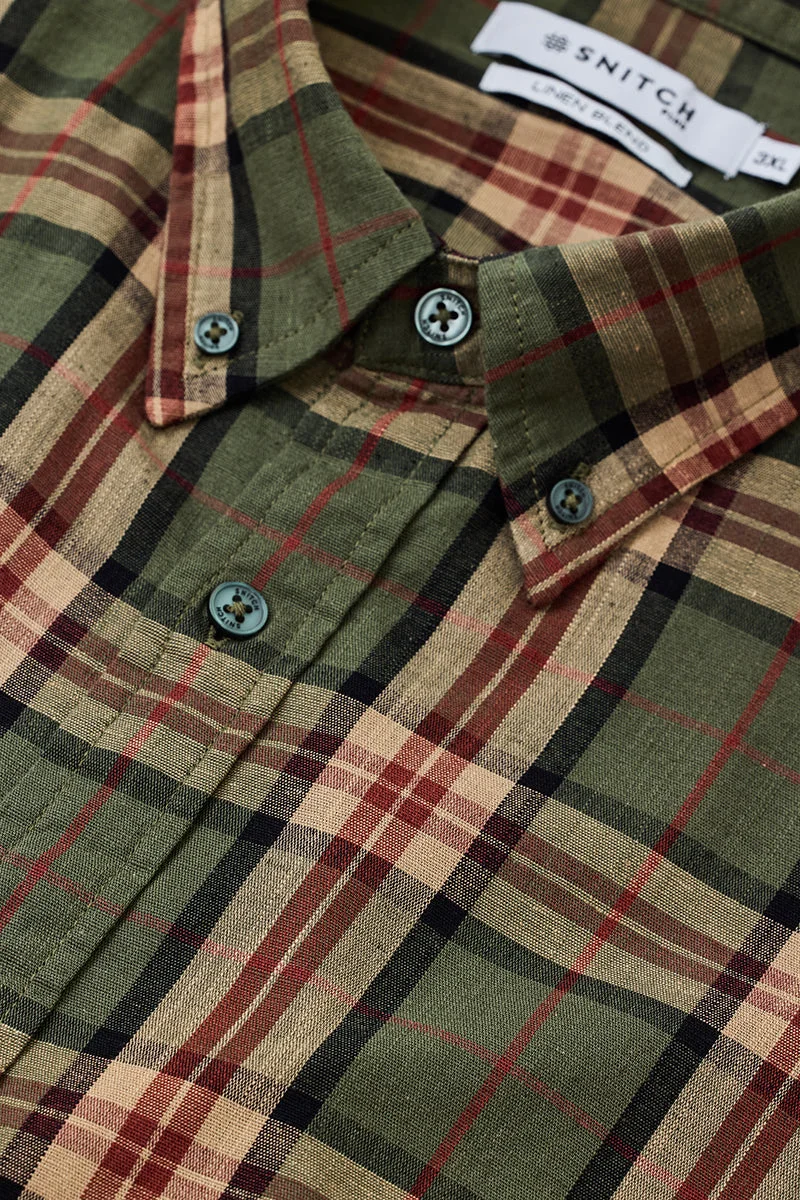 Snitch Olive Linen Blend Plaid Plus Size Shirt for Men | Best Price UAE