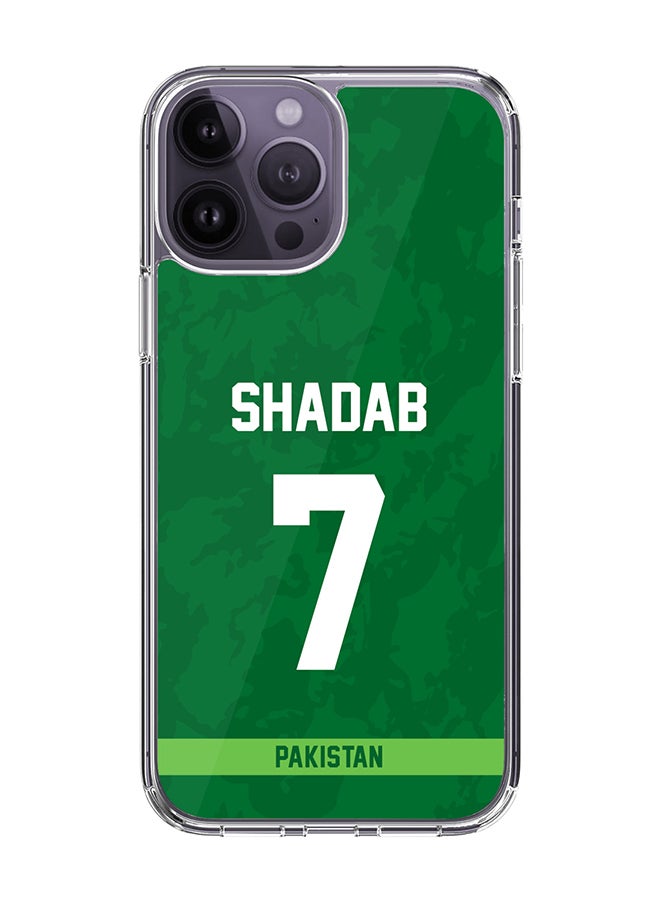 Classic Clear Case for iPhone 14 Pro Max , Hybrid Soft Case Transparent Cover - Player Name - Shadab Khan, Jersey Number- 7