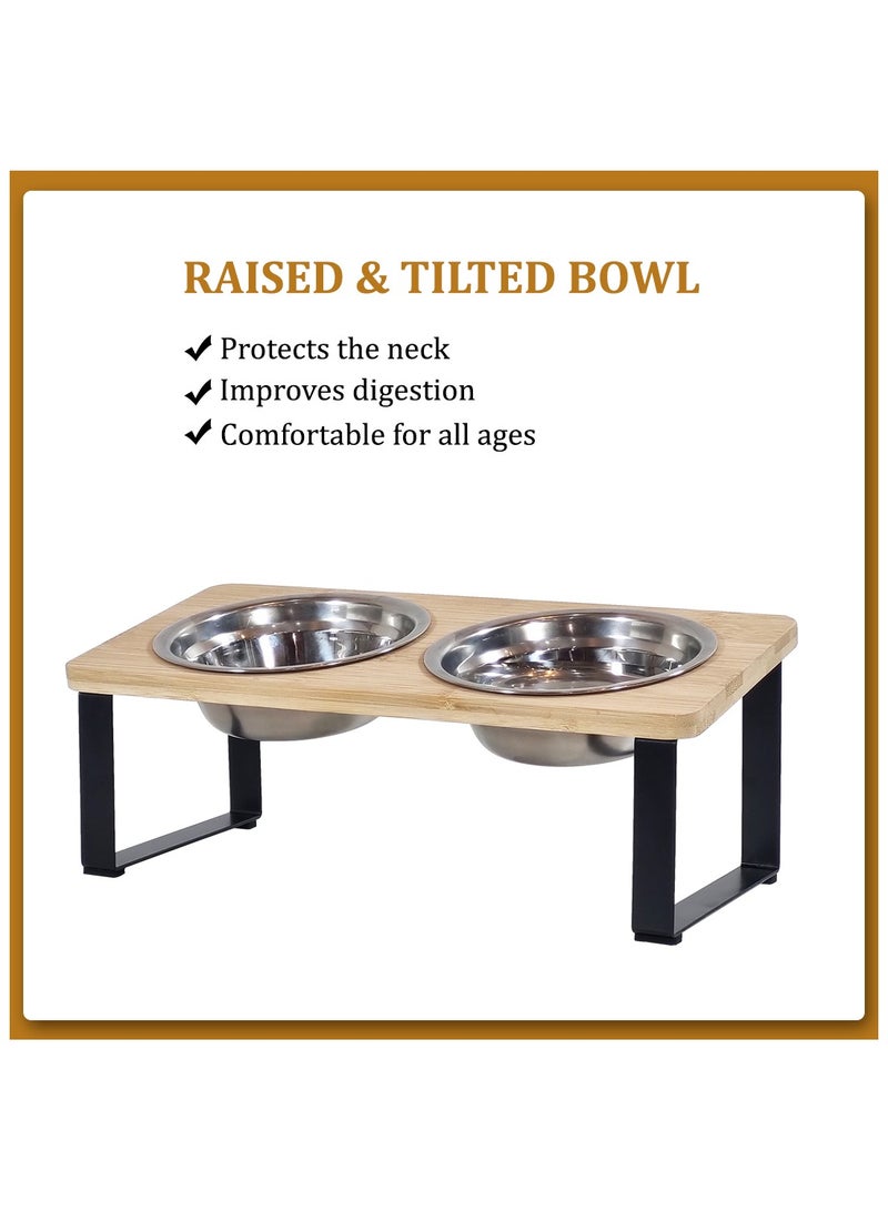 NNC PETS Bamboo cat feeding station with Stainless steel bowls, Durable iron frame, and Non-slip bottom, Elevated pet feeder for cats & small dogs, Easy to assemble, 33 cm (Beige) - Image 5