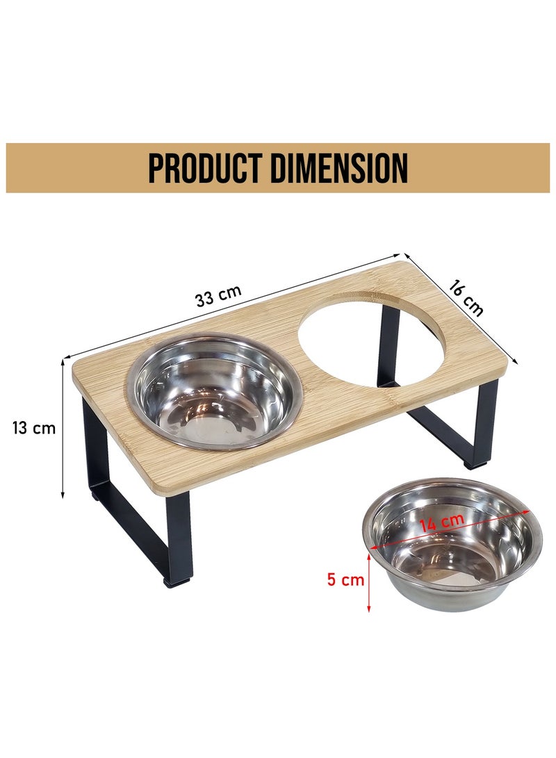 NNC PETS Bamboo cat feeding station with Stainless steel bowls, Durable iron frame, and Non-slip bottom, Elevated pet feeder for cats & small dogs, Easy to assemble, 33 cm (Beige) - Image 2